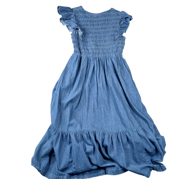 GAP Denim Maxi Dress Womens XL Blue Smocked Ruffle Tiered Sleeveless - Picture 2 of 6